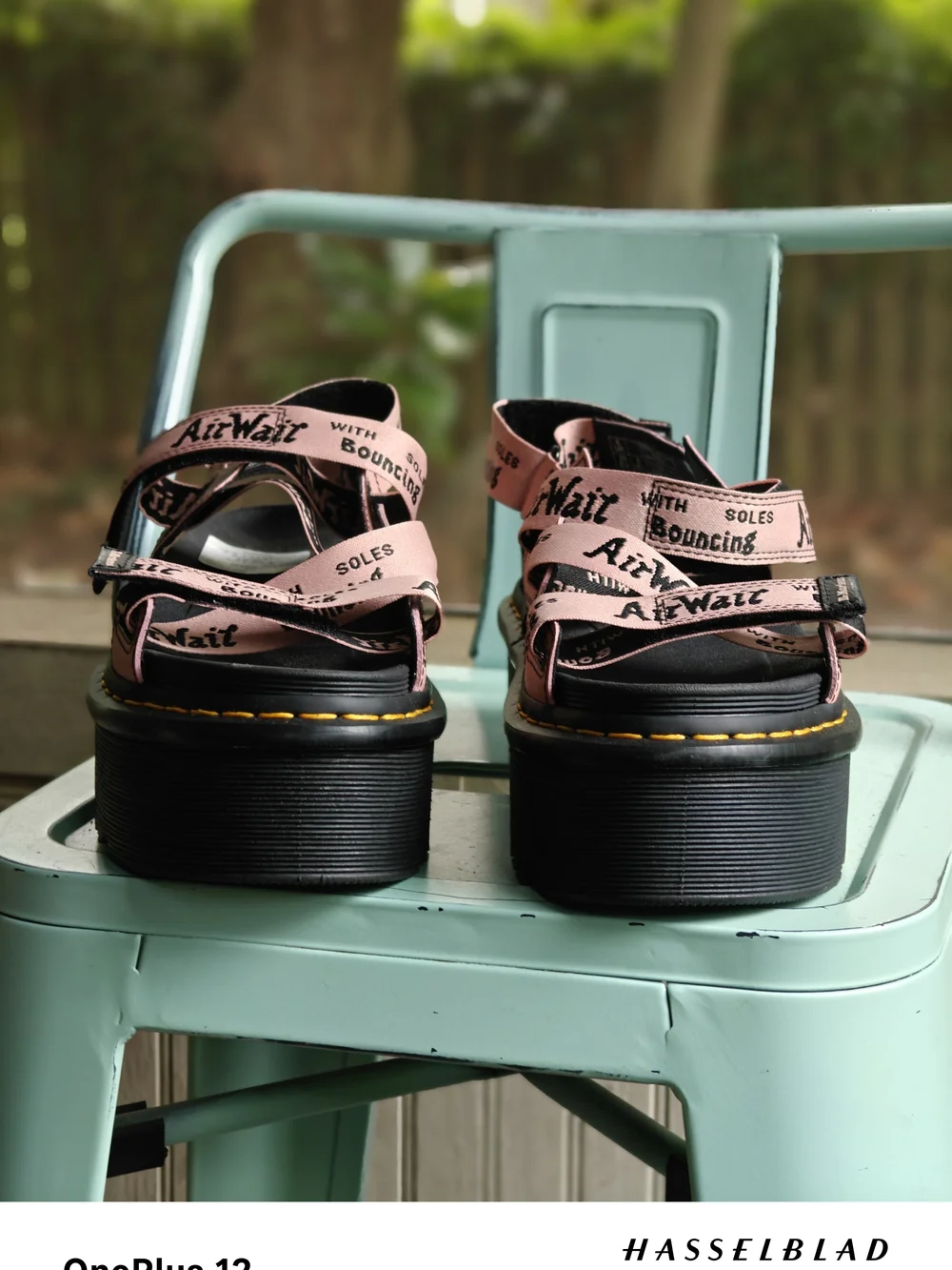Dr. Martens Pink Strappy Platform Sandals with Black Lug Sole